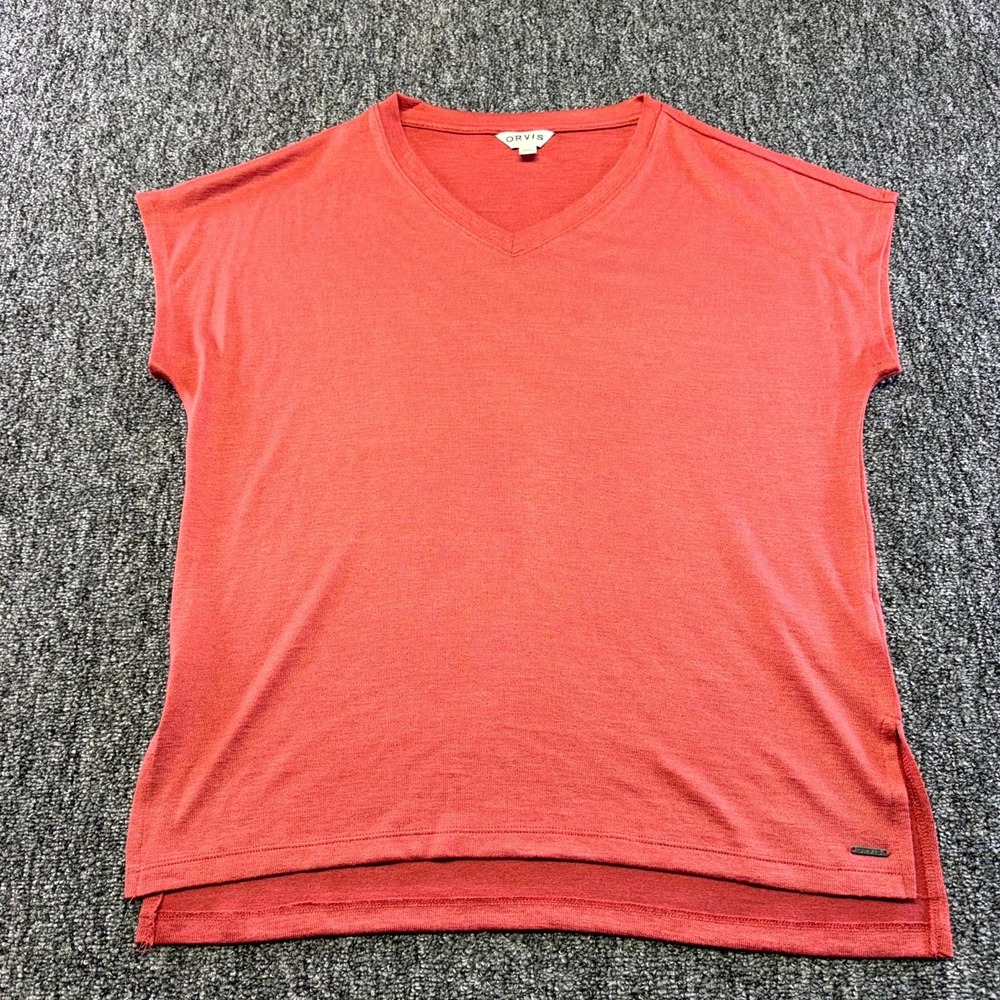 Orvis Classic Collection Tunic Top Womens S Orange Dolman Sleeve Knit Hi Low Hem